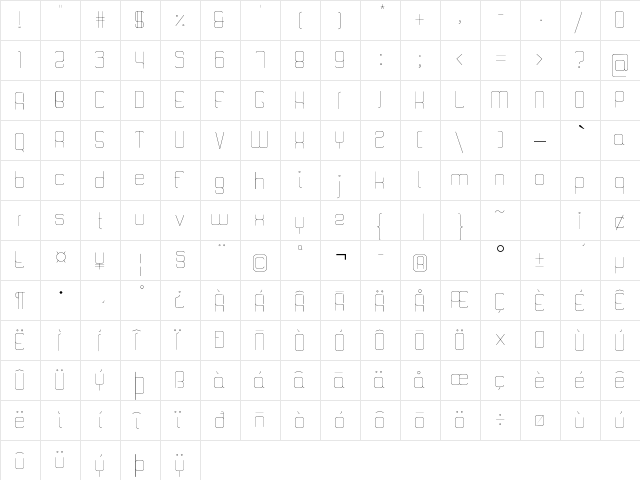 Quattro Thin  glyph index