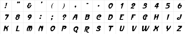 ParisMetro Italic Italic  glyph index