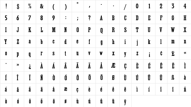 EgyptienneEF MediumCond  glyph index