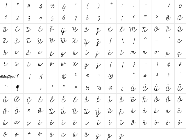 HT Profumeria Regular  glyph index