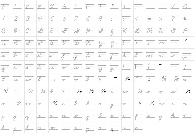 DN Cursive Outlines Rules Regular  glyph index