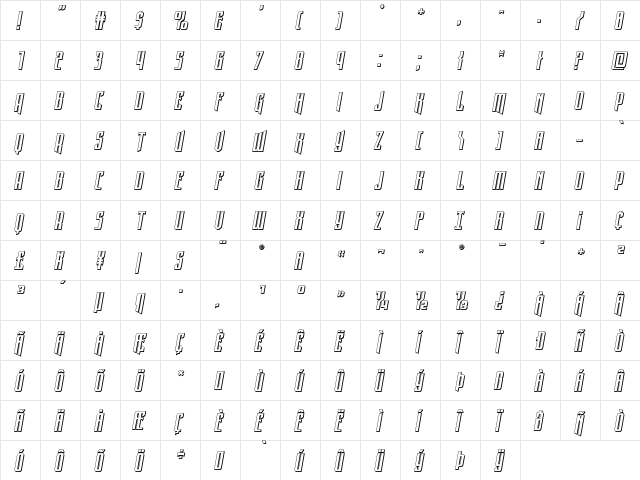 Night Traveler 3D Italic Regular  glyph index