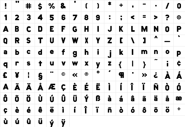 Marquee Regular  glyph index