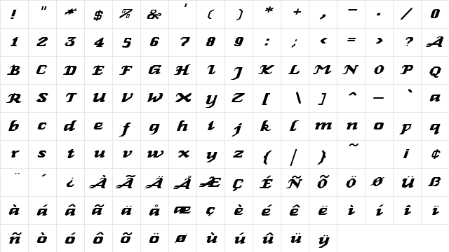 GenoaItalic-Wd Normal  glyph index