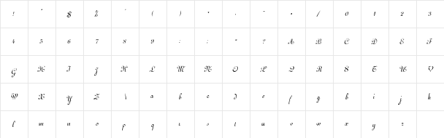 EustonScriptSSK Italic  glyph index