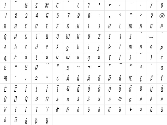 CentrifugeInline ExtraLight  glyph index