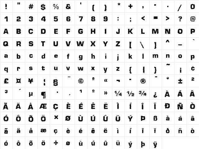 Shokkking Medium  glyph index