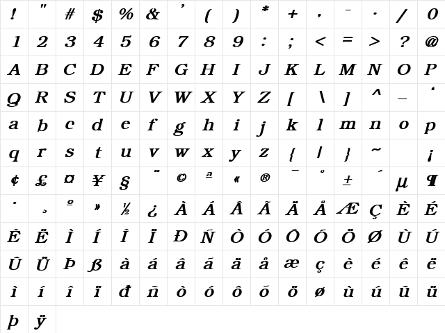 Oakland-BoldIta Normal  glyph index