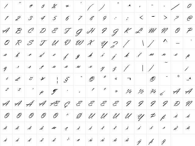 Consul Script Ssk Regular  glyph index