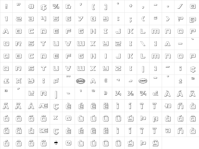 Starduster 3D Regular  glyph index