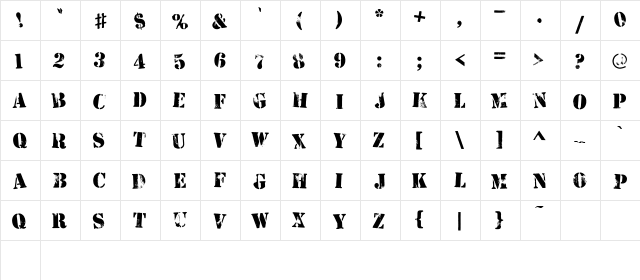 CK Military Stencil Regular  glyph index