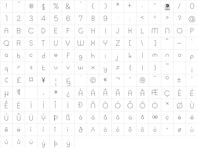 Typo Ring Light Demo Regular  glyph index