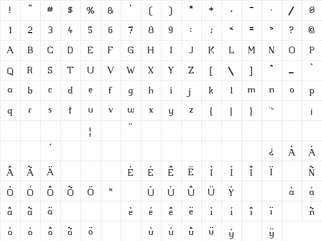 White Line Fever 1.00 Regular  glyph index
