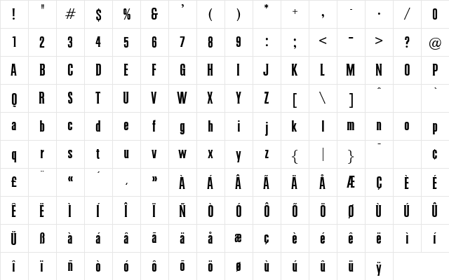 Cetan Regular  glyph index