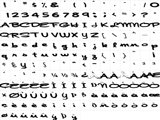 FooteDragging911 Bold  glyph index