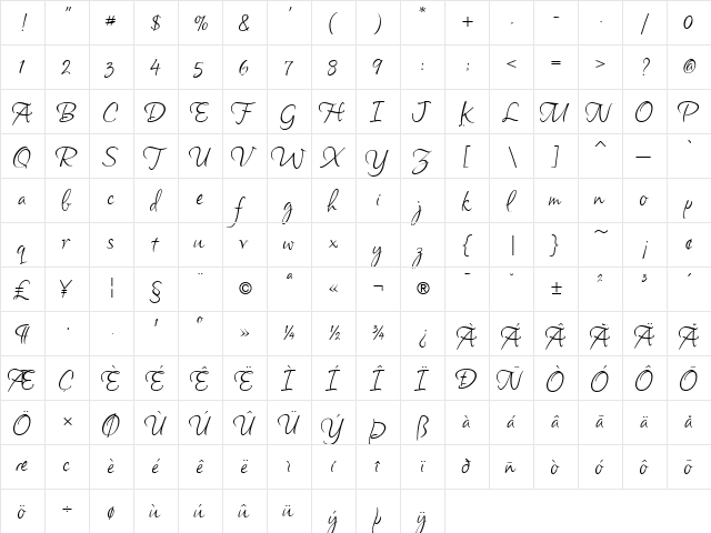 Clarissa Regular  glyph index