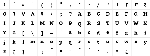 Tarif Arabic Bold  glyph index