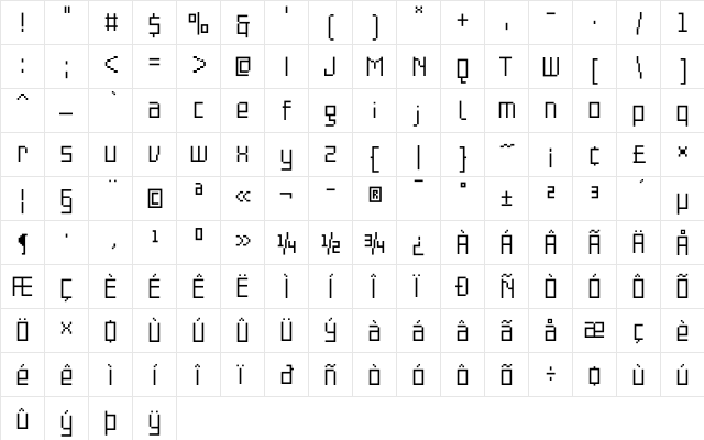 PF Online Three Pro Single  glyph index