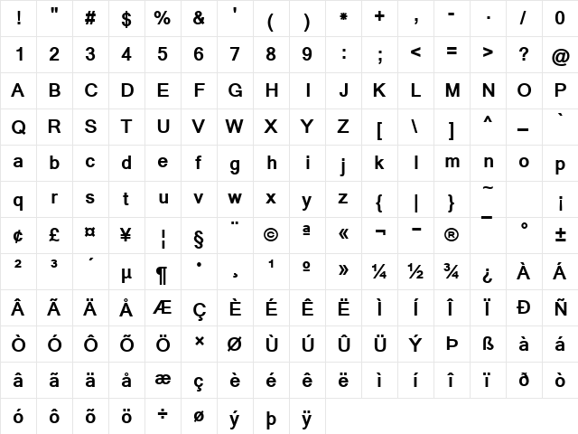 Raavi Bold  glyph index