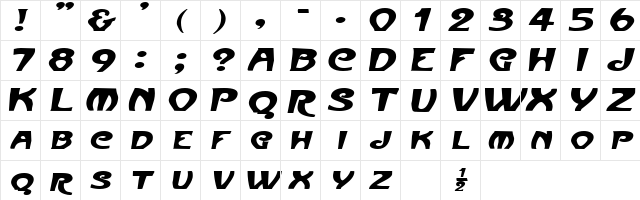 FrenchBeanExtended Oblique  glyph index