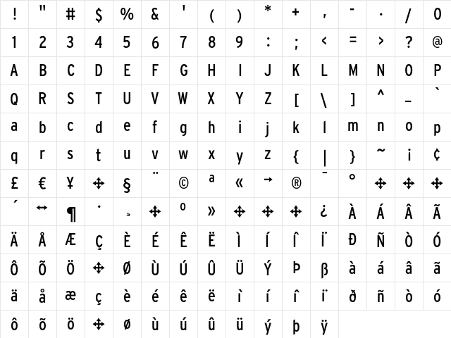 InterstatePlus Regular Cond  glyph index