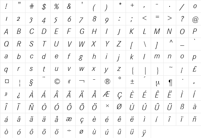 Corporate S Expert BQ Light Italic  glyph index