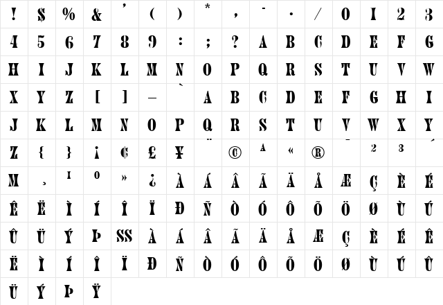 Jupiter Plain  glyph index