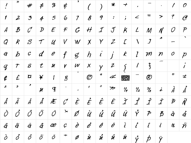 GeorgesHand Bold  glyph index