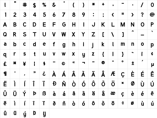 Tuffy Bold  glyph index