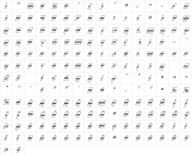 OmegaForce Halftone 3D Italic Italic  glyph index