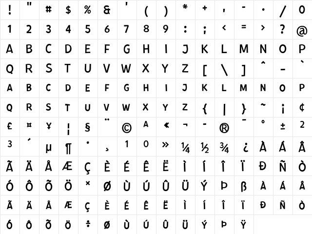 Kurri Island Caps Light Regular  glyph index