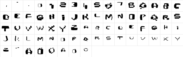 Damagedpixfont Regular  glyph index