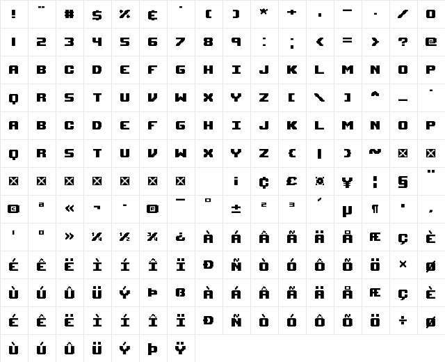 Upheaval TT BRK Regular  glyph index