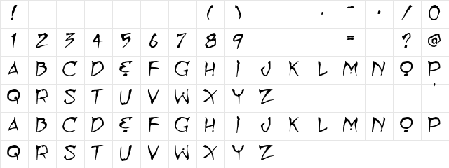 007 Regular  glyph index