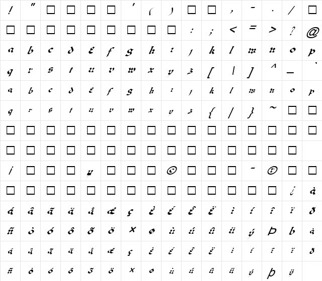 FZ JAZZY 33 ITALIC Normal  glyph index