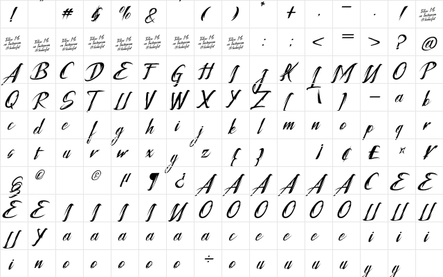 Tattofoo Trl Regular  glyph index