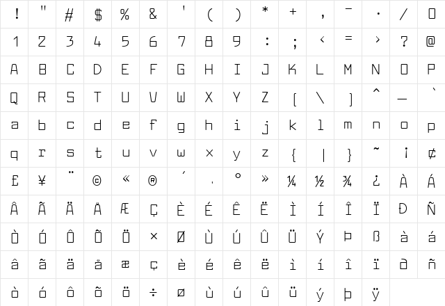 Larabiefont Free Regular  glyph index