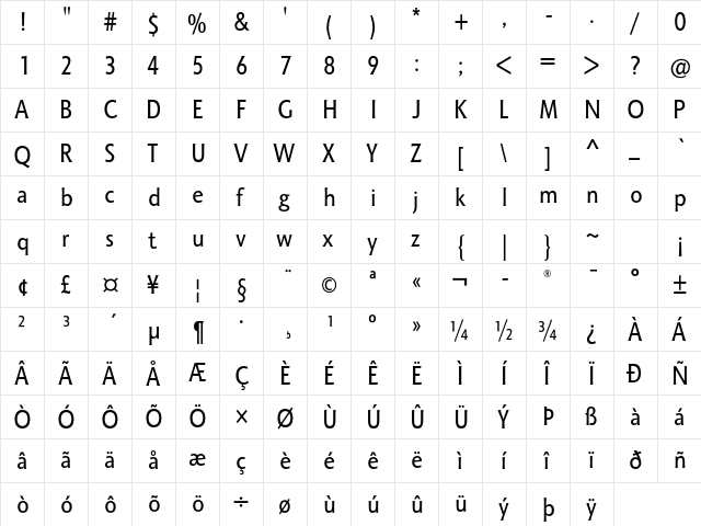 Octone ITC Std Regular  glyph index