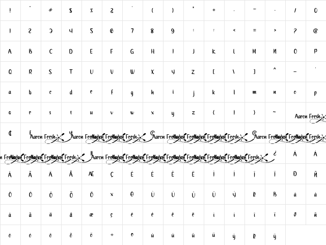 Aaron Fresh Regular  glyph index