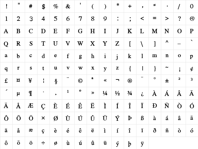 Masinahikan Dene SemiBold  glyph index