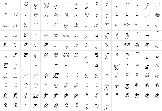 SF Retroesque Outline Oblique  glyph index