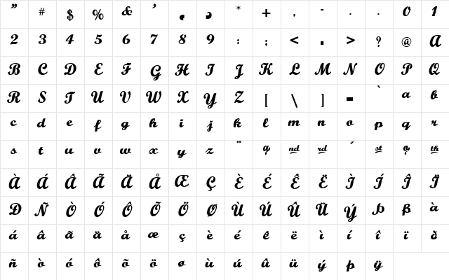 Buffalo Nickel Regular  glyph index