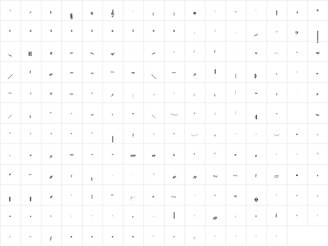 Musicator Regular  glyph index