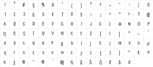 Here we are now, entertain us Regular  glyph index