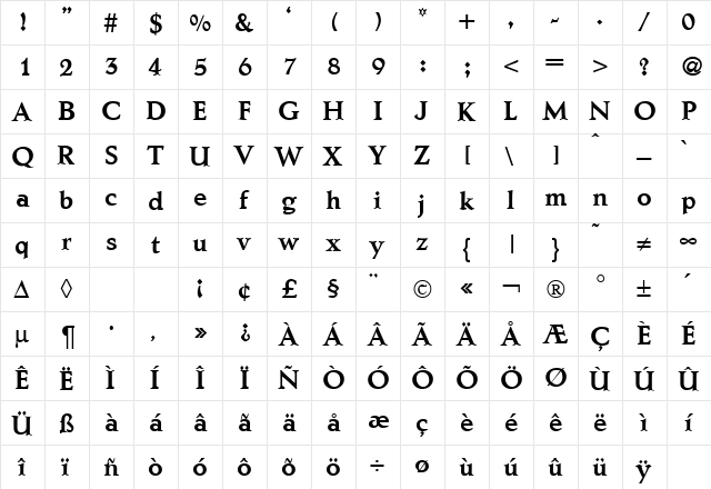 Aesop Bold  glyph index