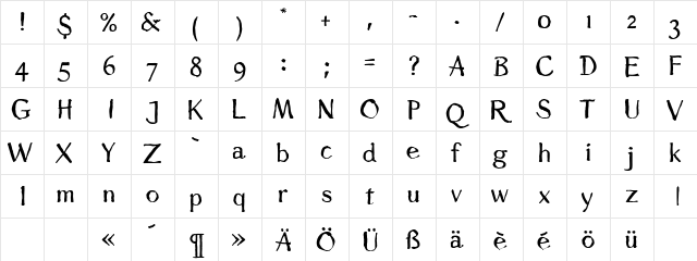 RohrfederRegular Regular  glyph index