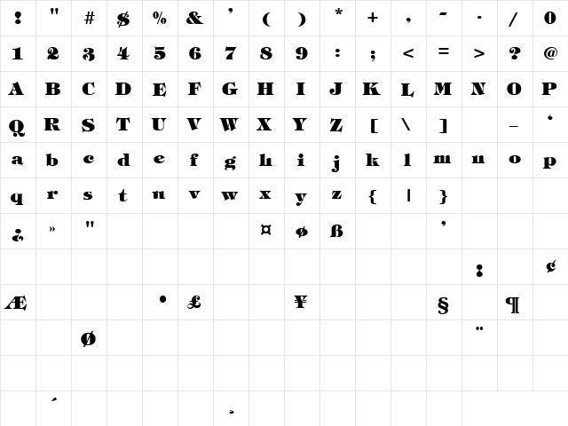 Tiffany-Heavy-Bold Regular  glyph index