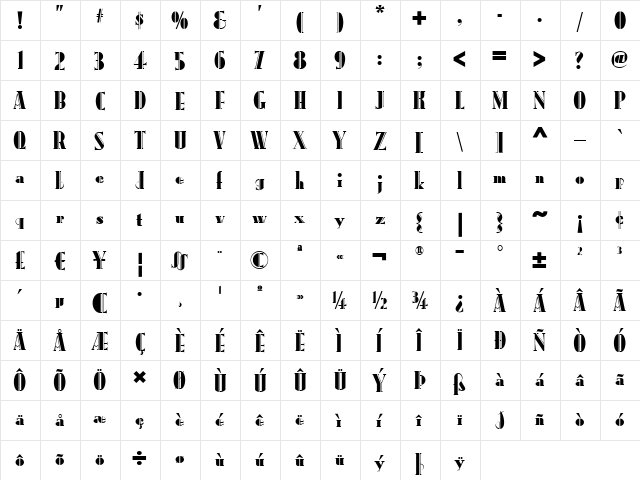 Faerie Queen NF Regular  glyph index