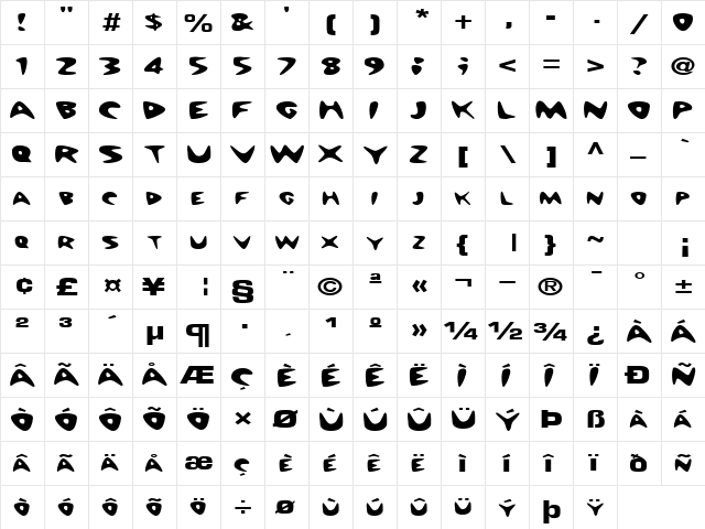 BarneyWay5 Regular  glyph index