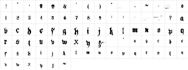 Hacjiuza Regular  glyph index